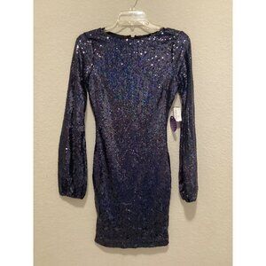 Windsor Navy Blue Sequin Long Sleeve Mini Dress W/Back Zipper Closure - Size XS